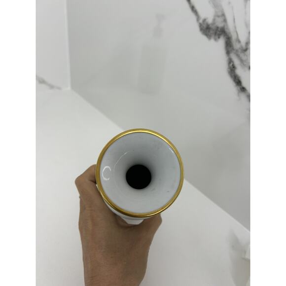 Jaeger & Co. Porcelain Gold & Gray Flower Vase 8" - Picture 3 of 4